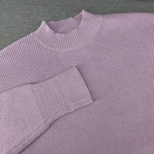 Pink Lily Womens Lilac Mock Neck Knit Sweater Pullover Ribbed Cotton Blend Large